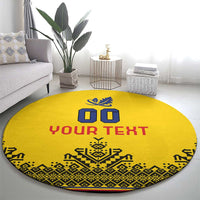 Custom Romania Rugby Round Carpet Yellow Version Retro Style - Wonder Print Shop