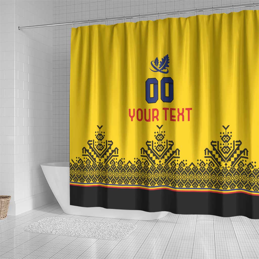 Custom Romania Rugby Shower Curtain Yellow Version Retro Style - Wonder Print Shop