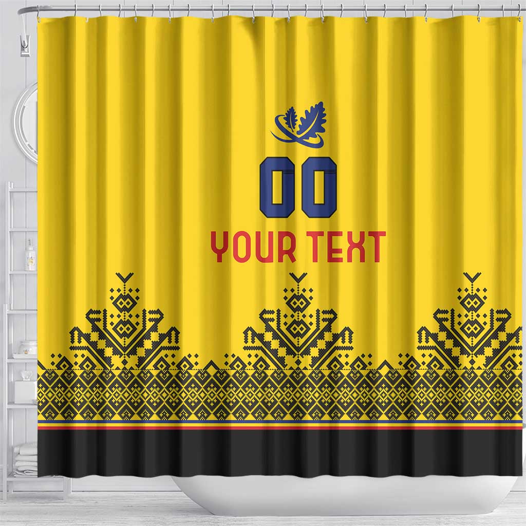 Custom Romania Rugby Shower Curtain Yellow Version Retro Style - Wonder Print Shop