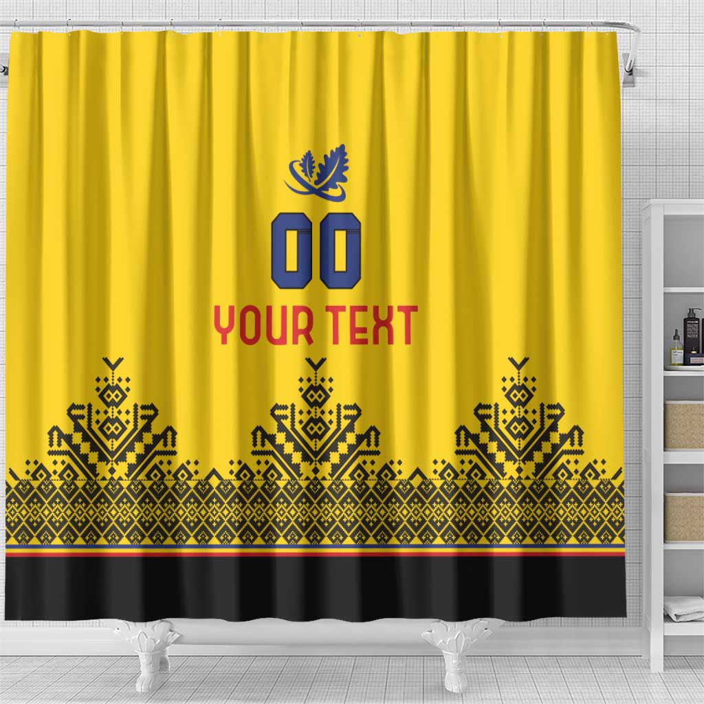 Custom Romania Rugby Shower Curtain Yellow Version Retro Style - Wonder Print Shop