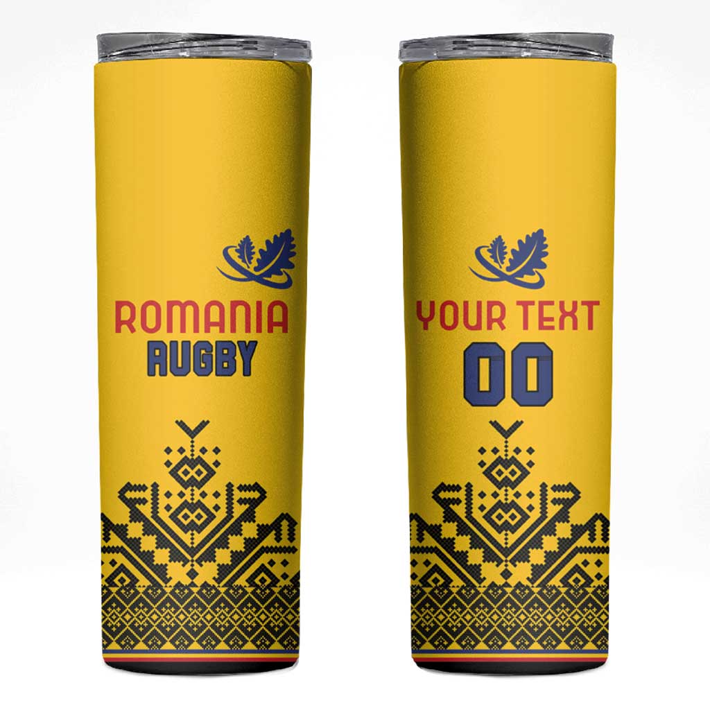 Custom Romania Rugby Skinny Tumbler Yellow Version Retro Style - Wonder Print Shop