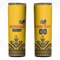 Custom Romania Rugby Skinny Tumbler Yellow Version Retro Style - Wonder Print Shop