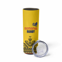 Custom Romania Rugby Skinny Tumbler Yellow Version Retro Style - Wonder Print Shop