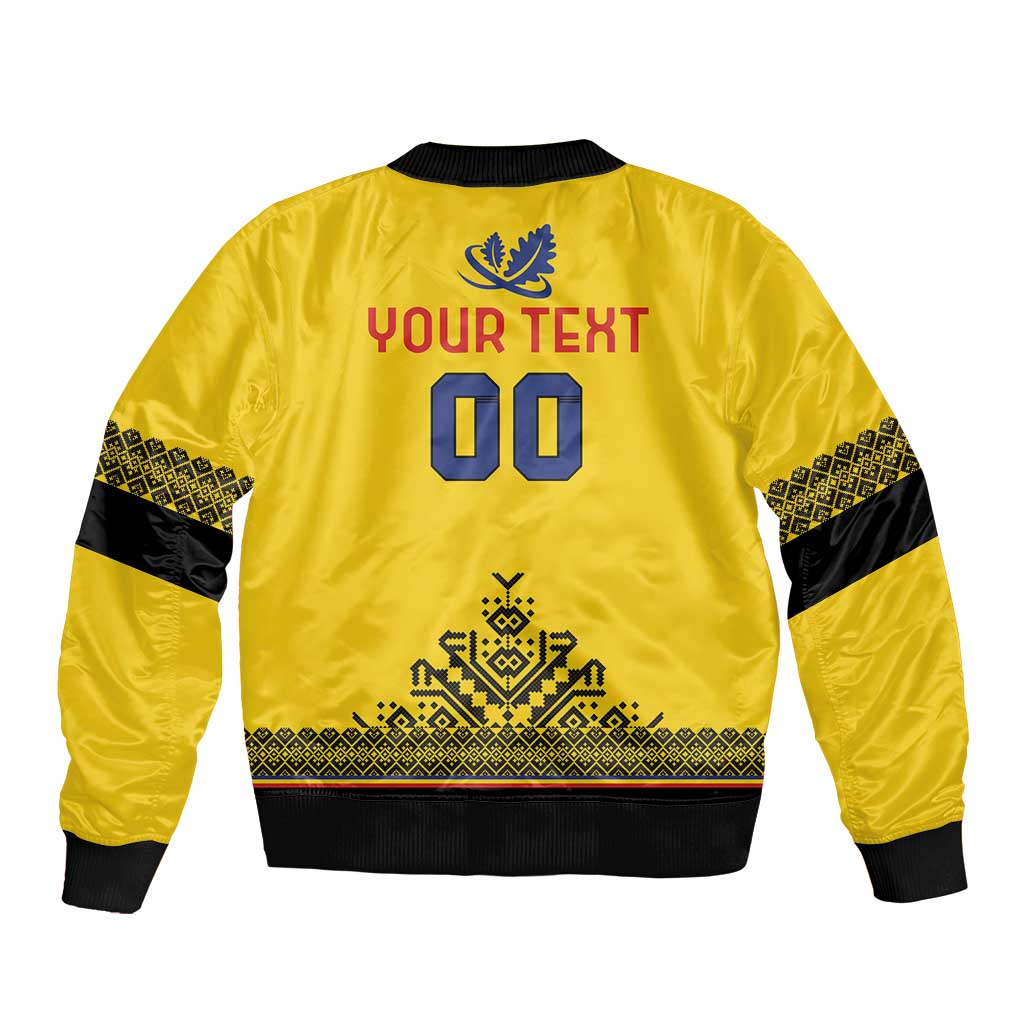 Custom Romania Rugby Sleeve Zip Bomber Jacket Yellow Version Retro Style - Wonder Print Shop