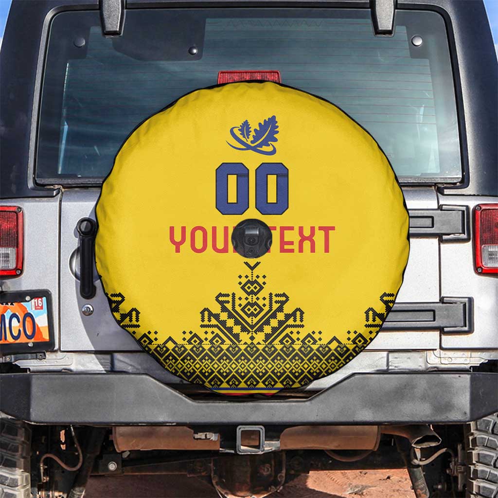 Custom Romania Rugby Spare Tire Cover Yellow Version Retro Style - Wonder Print Shop