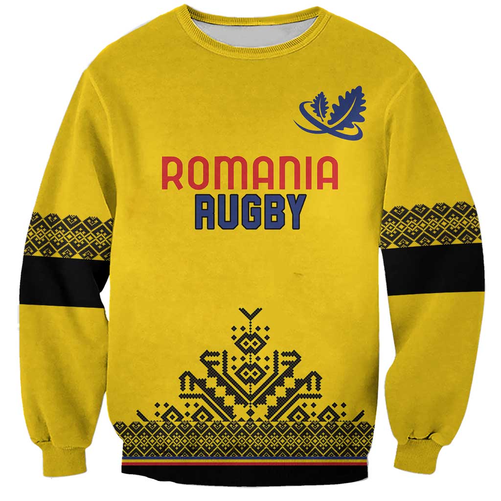 Custom Romania Rugby Sweatshirt Yellow Version Retro Style - Wonder Print Shop
