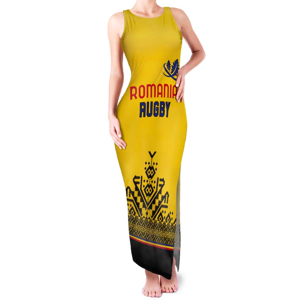 Custom Romania Rugby Tank Maxi Dress Yellow Version Retro Style - Wonder Print Shop