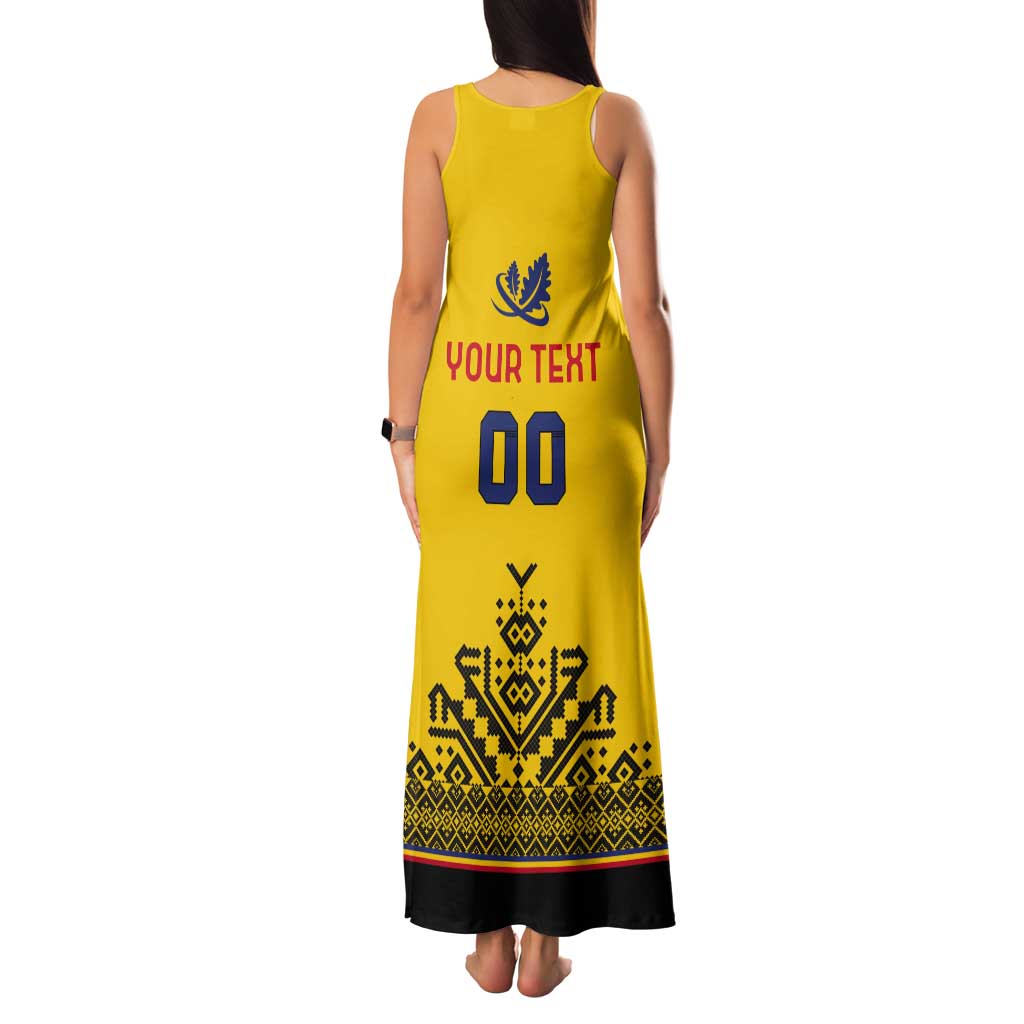 Custom Romania Rugby Tank Maxi Dress Yellow Version Retro Style - Wonder Print Shop
