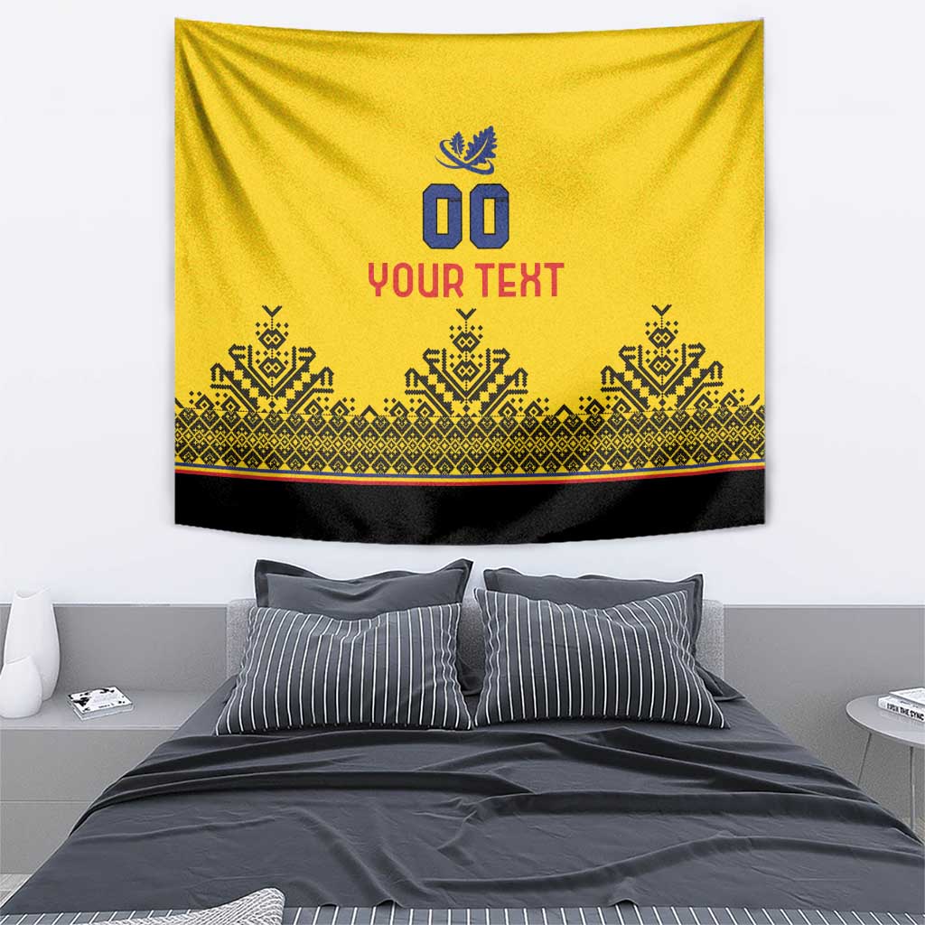 Custom Romania Rugby Tapestry Yellow Version Retro Style - Wonder Print Shop