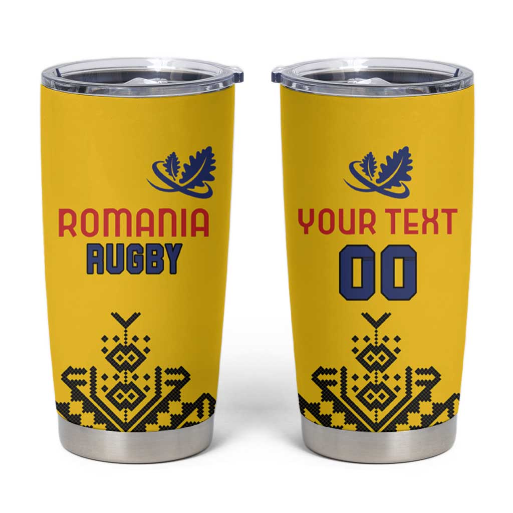 Custom Romania Rugby Tumbler Cup Yellow Version Retro Style - Wonder Print Shop