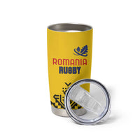 Custom Romania Rugby Tumbler Cup Yellow Version Retro Style - Wonder Print Shop