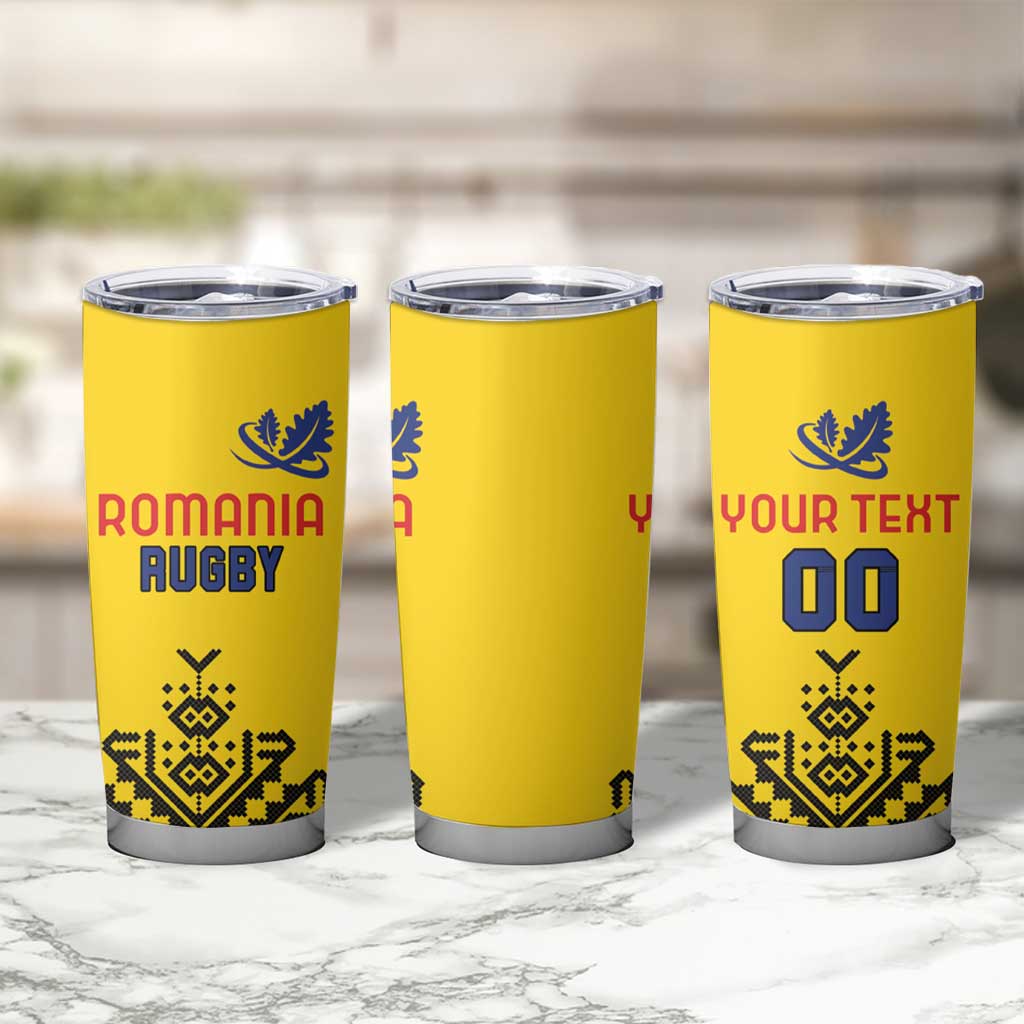 Custom Romania Rugby Tumbler Cup Yellow Version Retro Style - Wonder Print Shop
