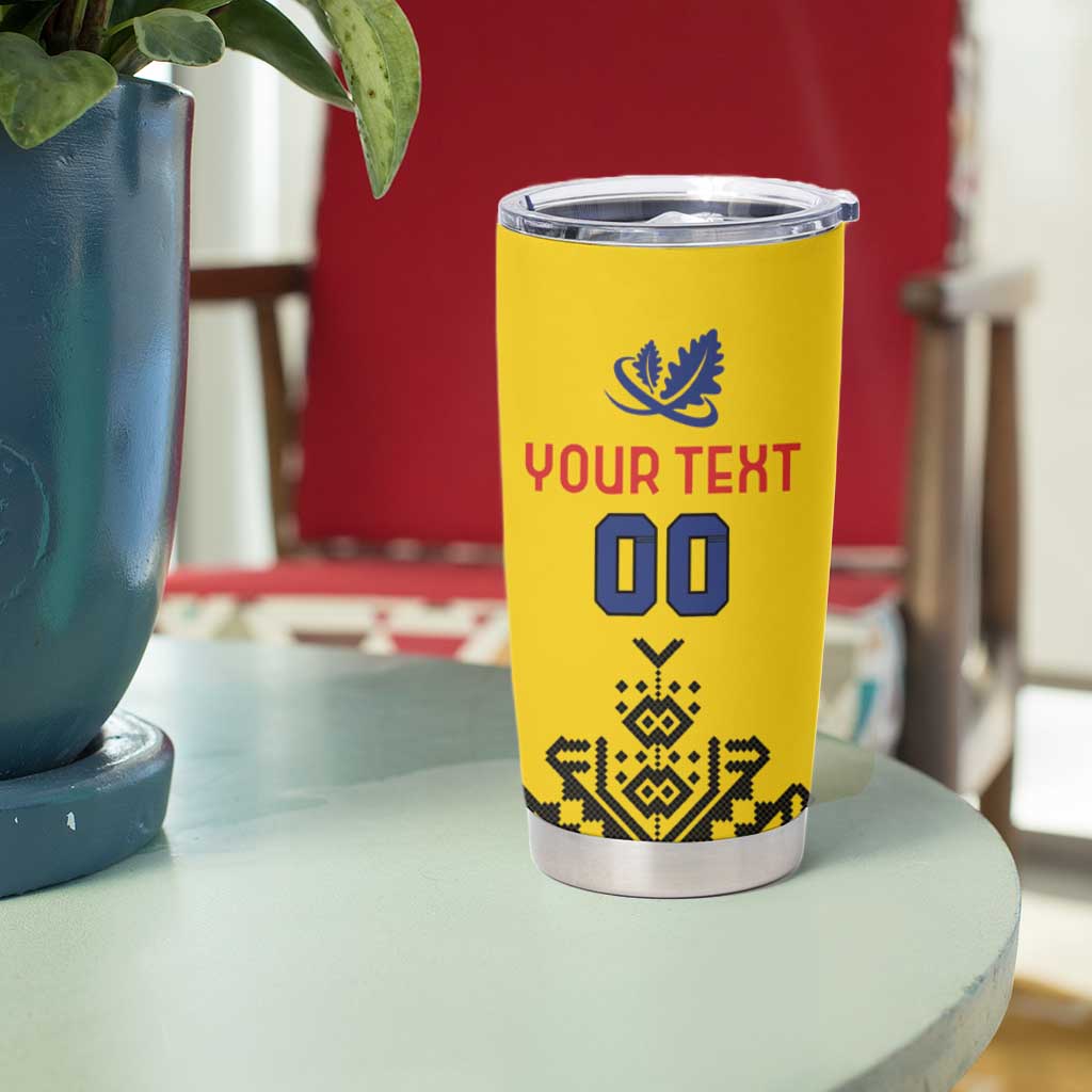 Custom Romania Rugby Tumbler Cup Yellow Version Retro Style - Wonder Print Shop