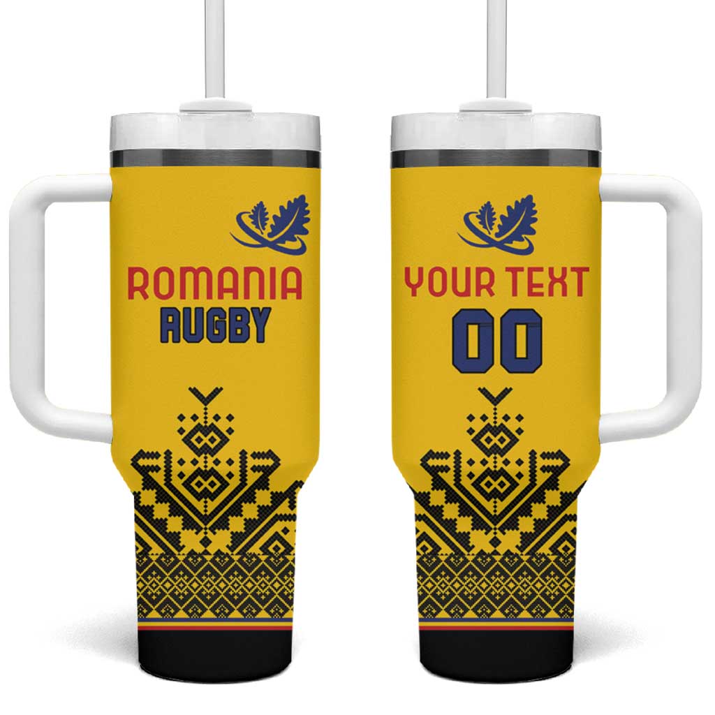 Custom Romania Rugby Tumbler With Handle Yellow Version Retro Style - Wonder Print Shop