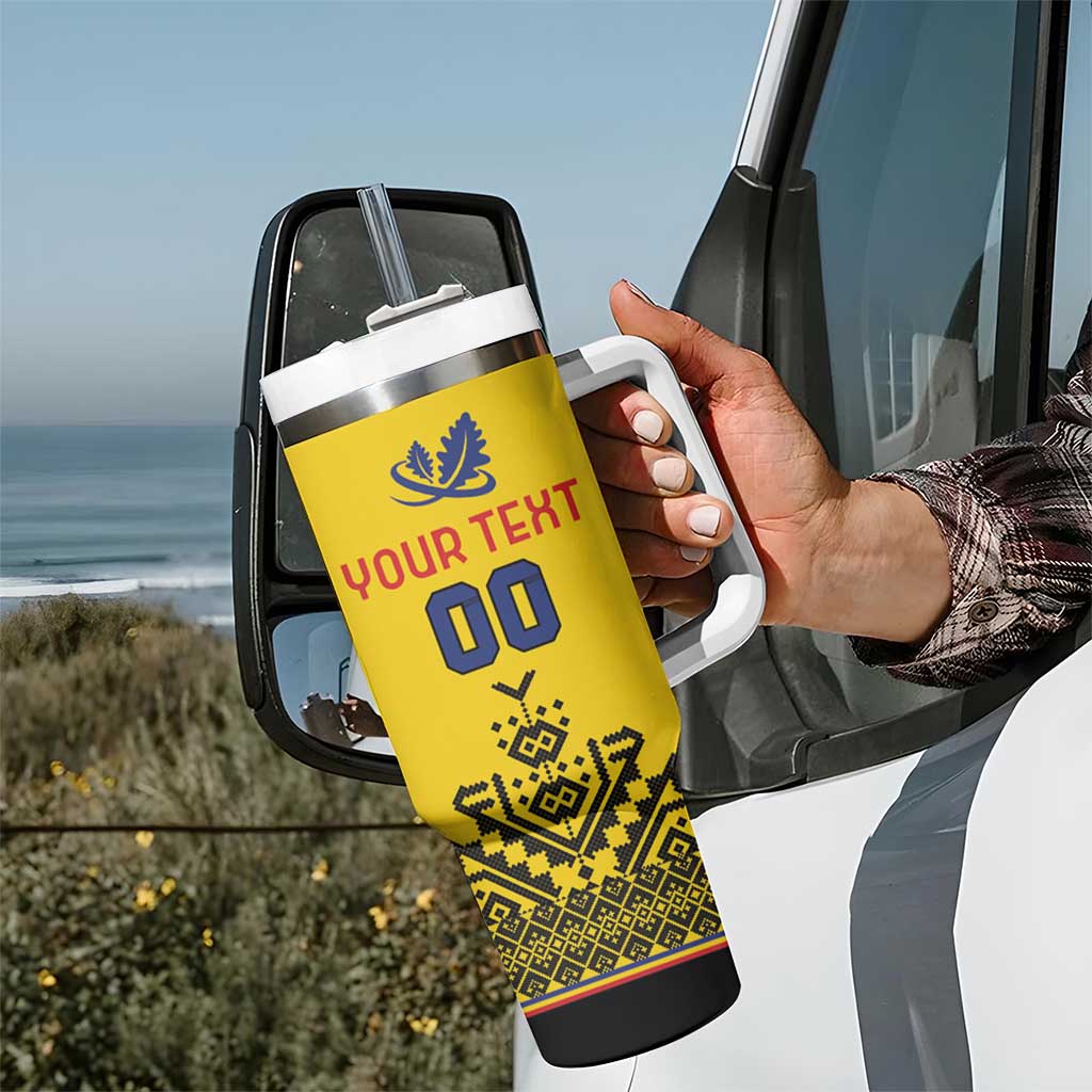 Custom Romania Rugby Tumbler With Handle Yellow Version Retro Style - Wonder Print Shop