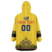 Custom Romania Rugby Wearable Blanket Hoodie Yellow Version Retro Style - Wonder Print Shop