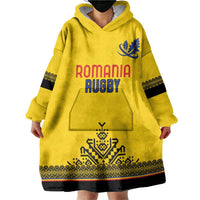 Custom Romania Rugby Wearable Blanket Hoodie Yellow Version Retro Style - Wonder Print Shop