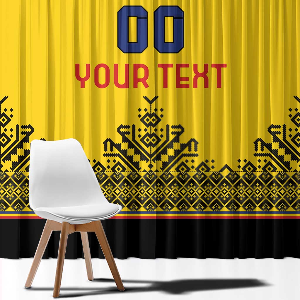 Custom Romania Rugby Window Curtain Yellow Version Retro Style - Wonder Print Shop