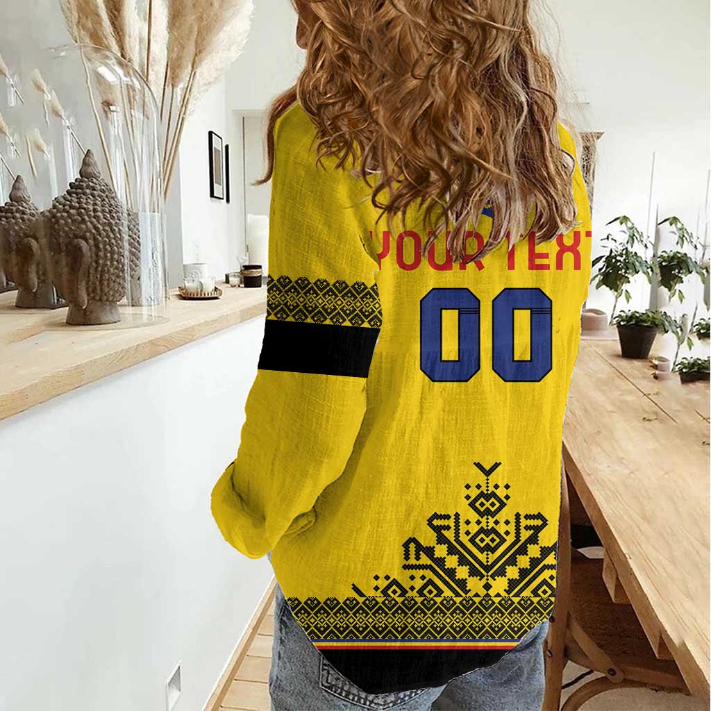 Custom Romania Rugby Women Casual Shirt Yellow Version Retro Style - Wonder Print Shop