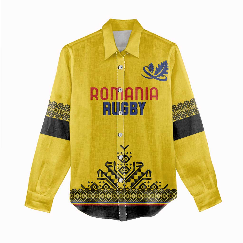 Custom Romania Rugby Women Casual Shirt Yellow Version Retro Style - Wonder Print Shop
