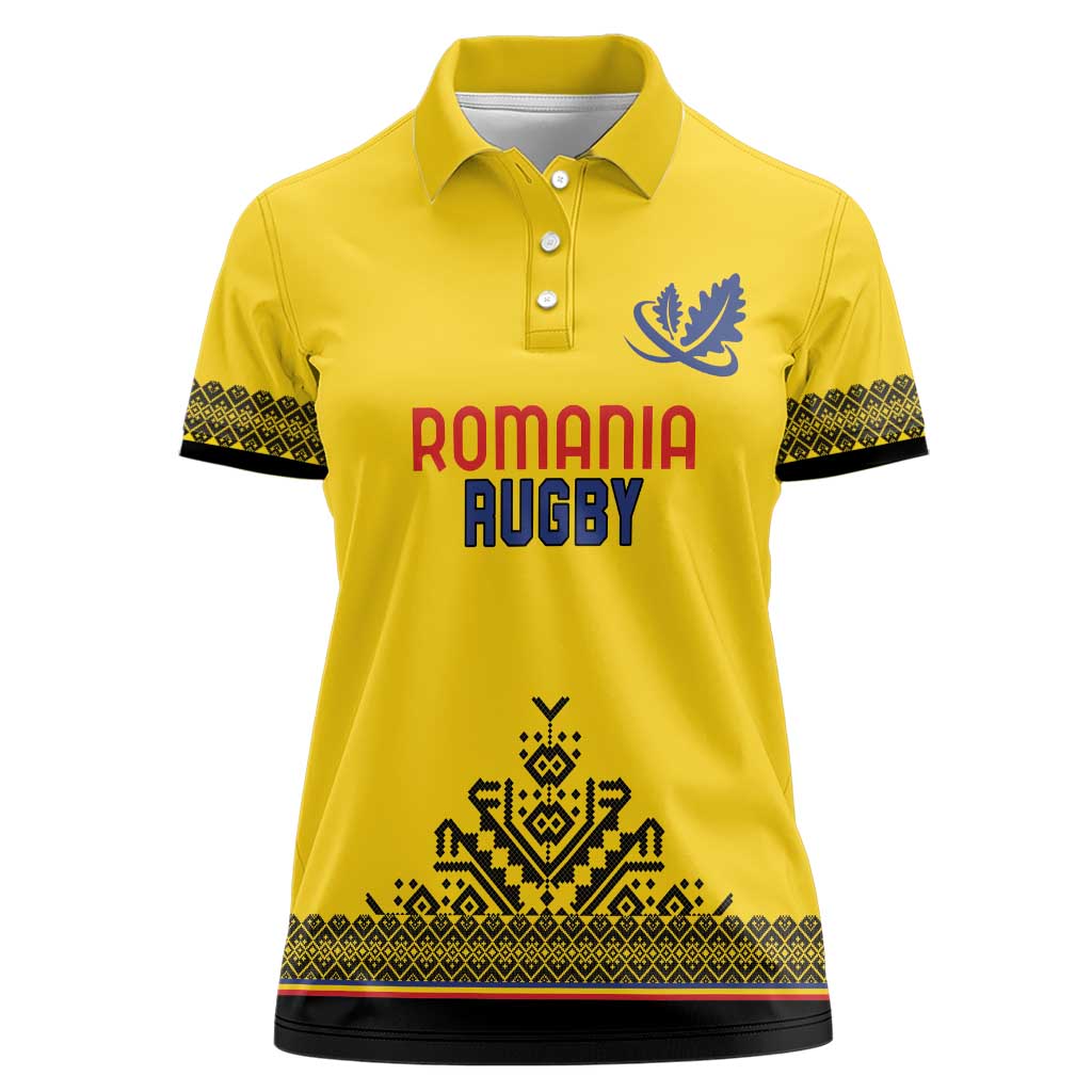 Custom Romania Rugby Women Polo Shirt Yellow Version Retro Style - Wonder Print Shop