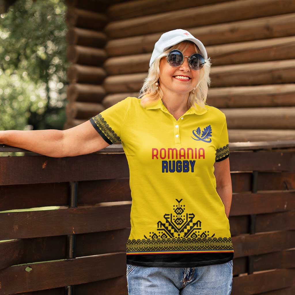 Custom Romania Rugby Women Polo Shirt Yellow Version Retro Style - Wonder Print Shop