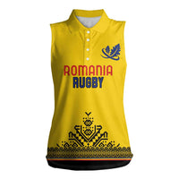 Custom Romania Rugby Women Sleeveless Polo Shirt Yellow Version Retro Style - Wonder Print Shop