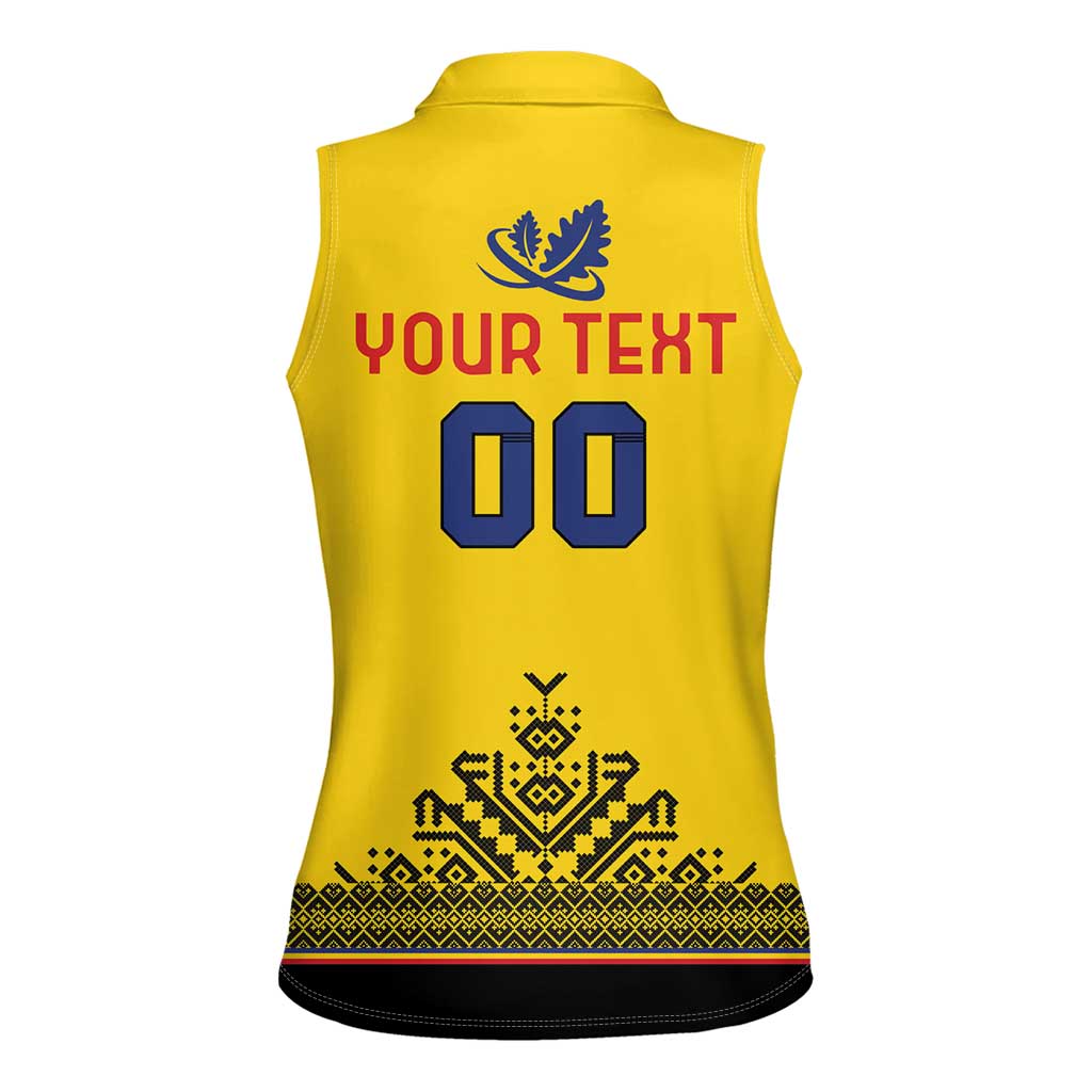 Custom Romania Rugby Women Sleeveless Polo Shirt Yellow Version Retro Style - Wonder Print Shop
