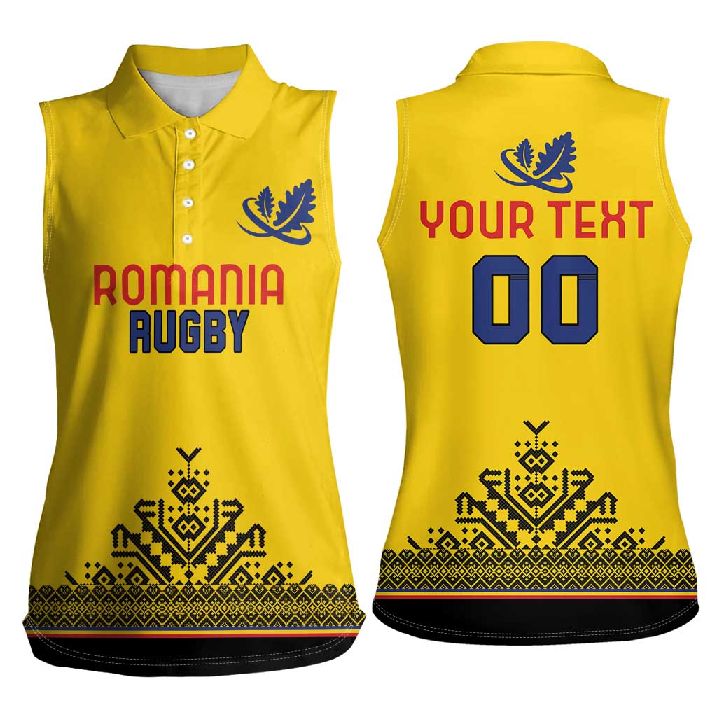 Custom Romania Rugby Women Sleeveless Polo Shirt Yellow Version Retro Style - Wonder Print Shop