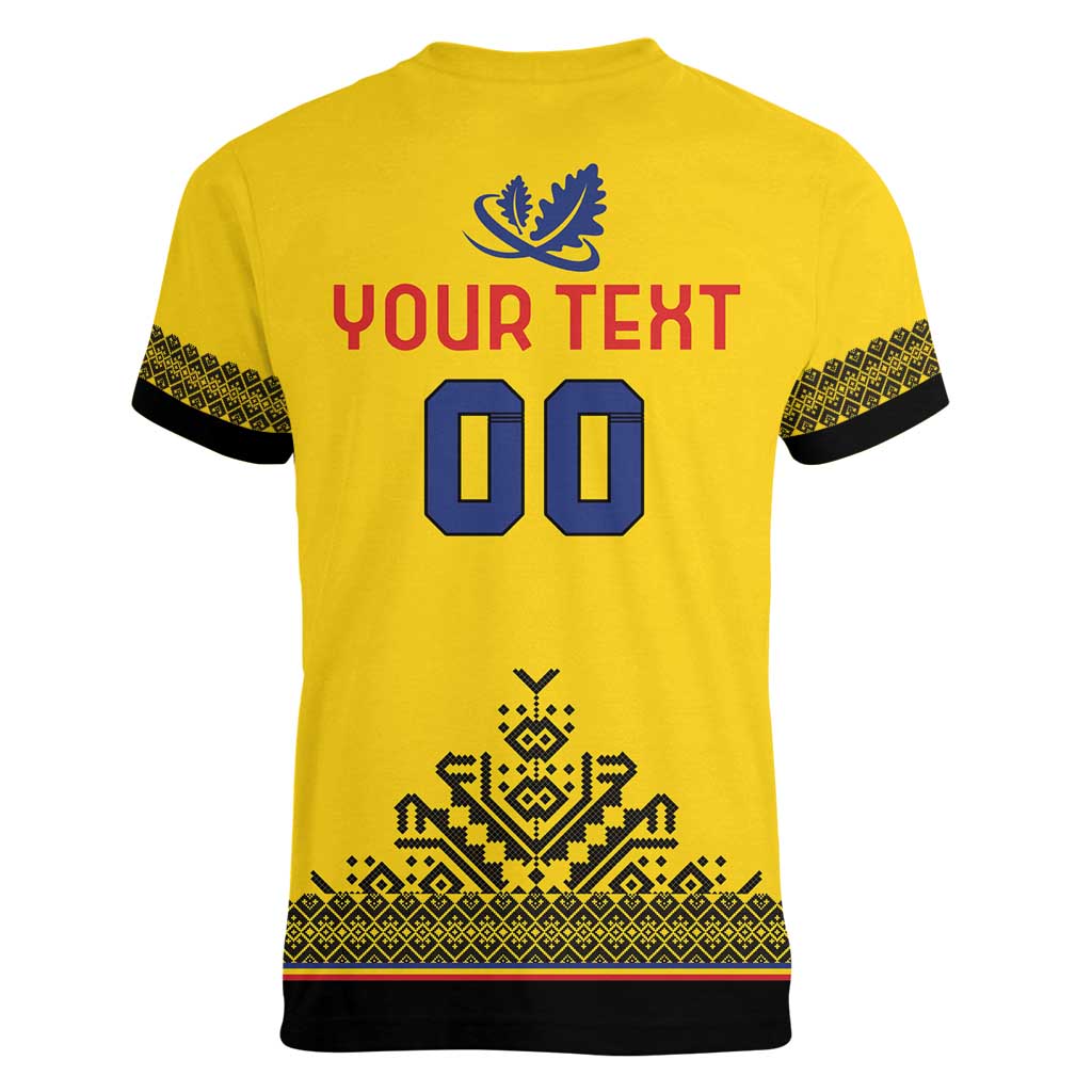 Custom Romania Rugby Women V-Neck T-Shirt Yellow Version Retro Style - Wonder Print Shop