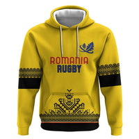 Custom Romania Rugby Zip Hoodie Yellow Version Retro Style - Wonder Print Shop