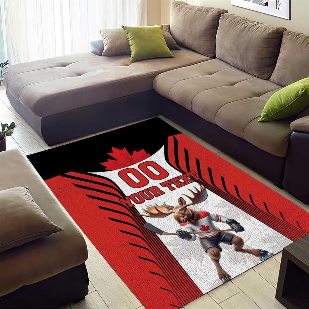 Custom Canada Hockey Area Rug Moose Playing Ice Hockey