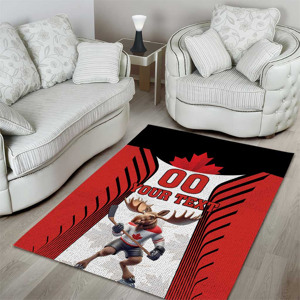 Custom Canada Hockey Area Rug Moose Playing Ice Hockey