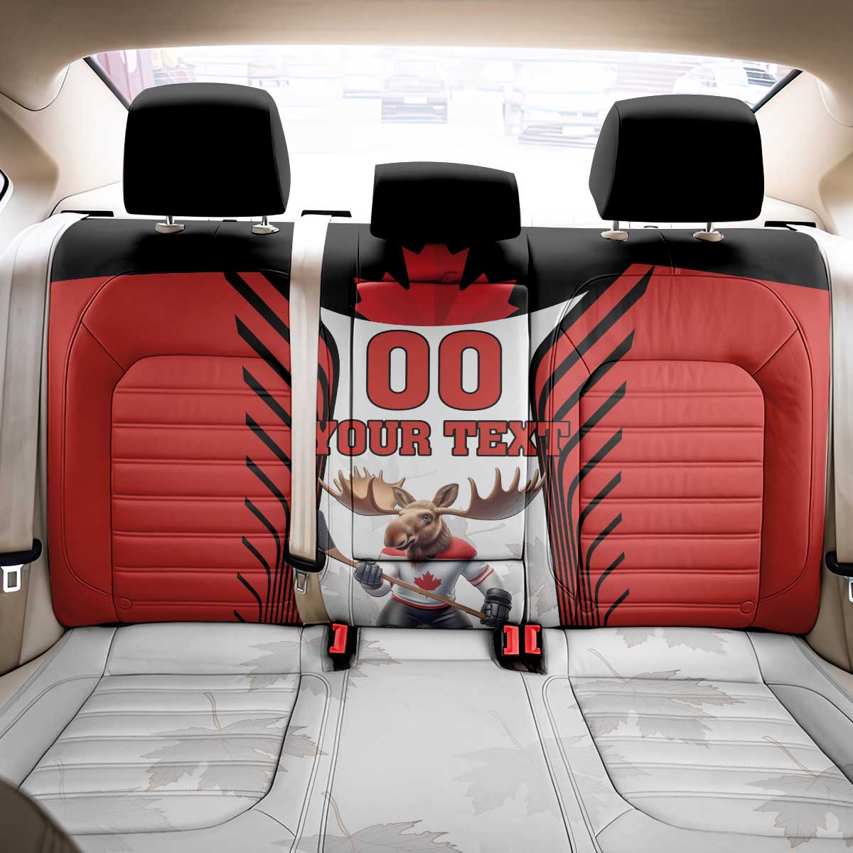 Custom Canada Hockey Back Car Seat Cover Moose Playing Ice Hockey