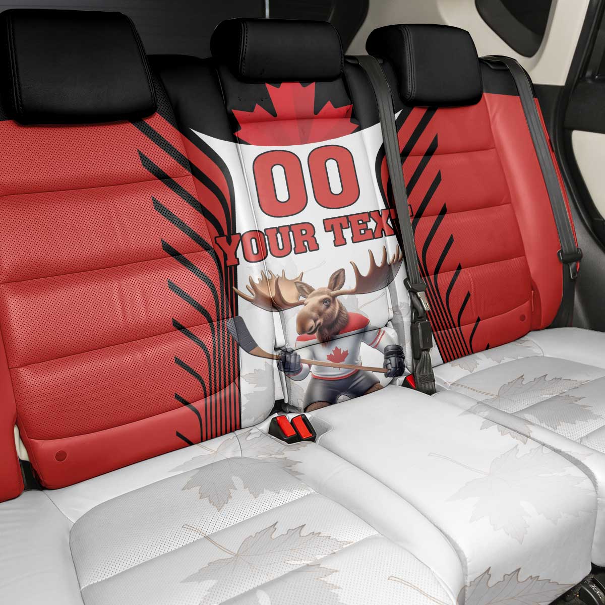 Custom Canada Hockey Back Car Seat Cover Moose Playing Ice Hockey