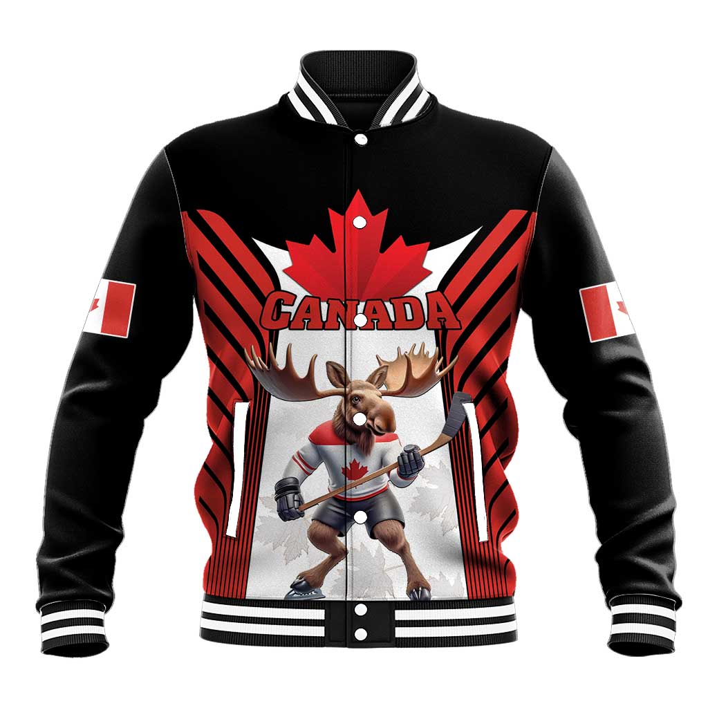 Custom Canada Hockey Baseball Jacket Moose Playing Ice Hockey