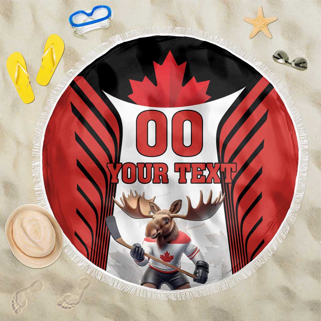 Custom Canada Hockey Beach Blanket Moose Playing Ice Hockey