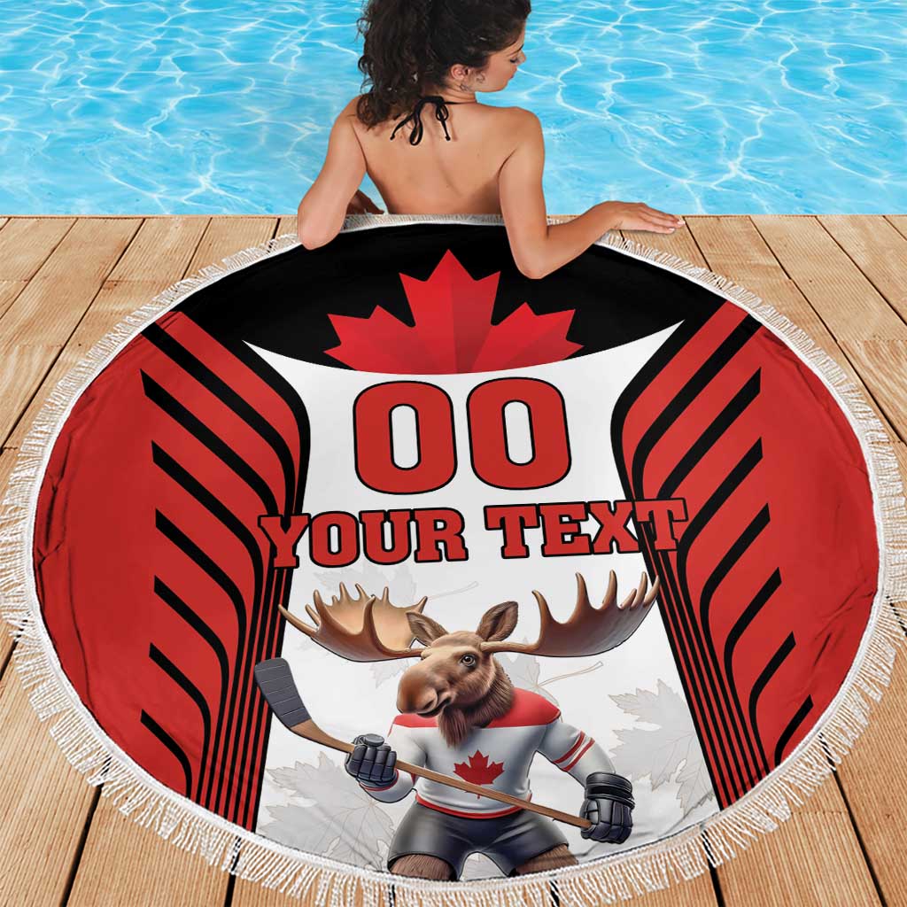 Custom Canada Hockey Beach Blanket Moose Playing Ice Hockey
