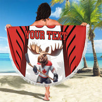 Custom Canada Hockey Beach Blanket Moose Playing Ice Hockey