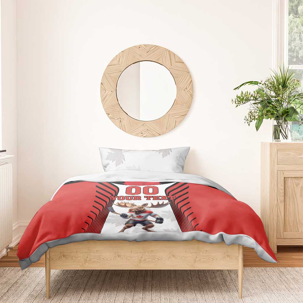 Custom Canada Hockey Bedding Set Moose Playing Ice Hockey