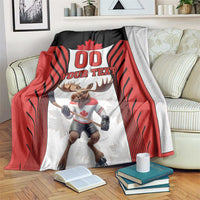 Custom Canada Hockey Blanket Moose Playing Ice Hockey