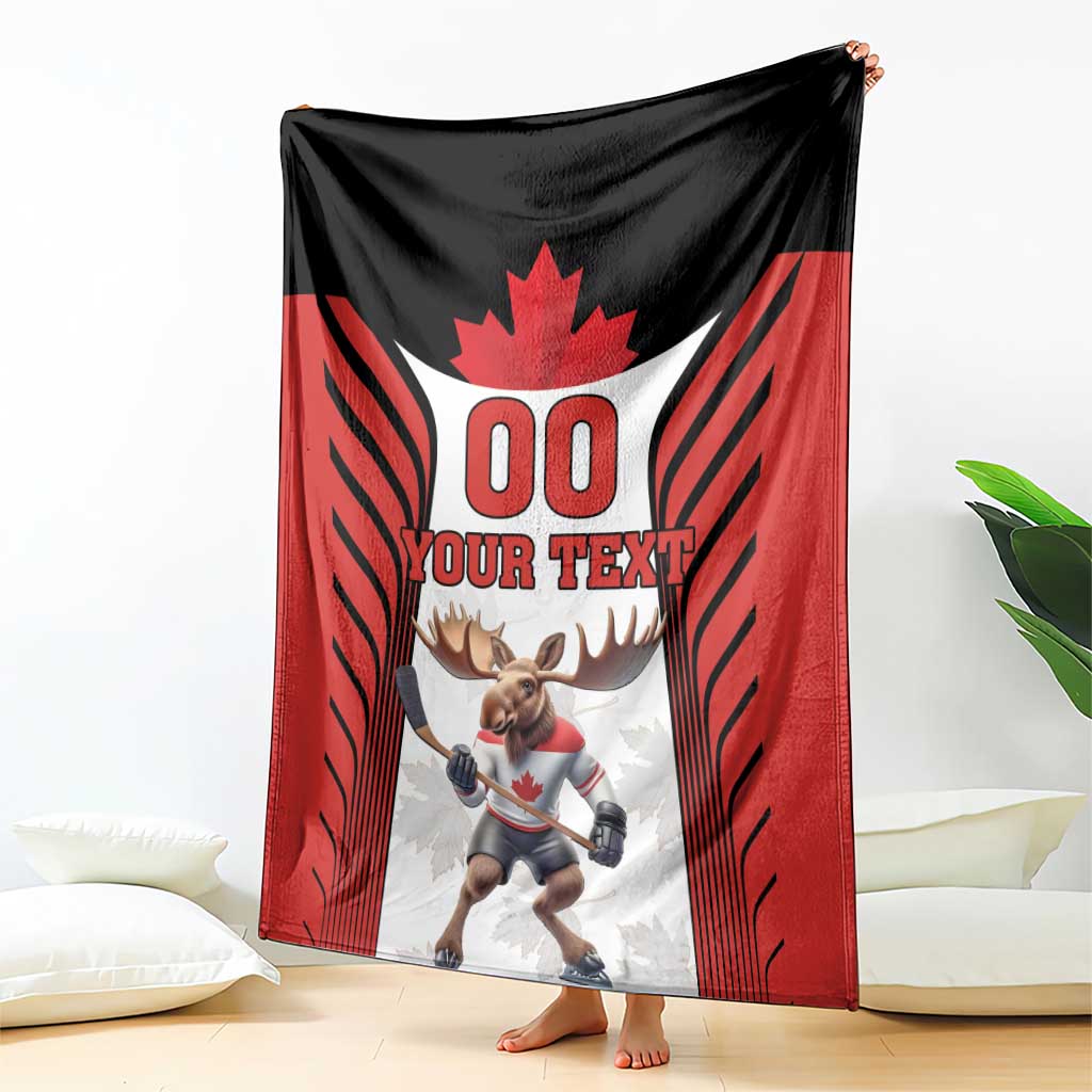 Custom Canada Hockey Blanket Moose Playing Ice Hockey