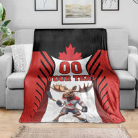 Custom Canada Hockey Blanket Moose Playing Ice Hockey