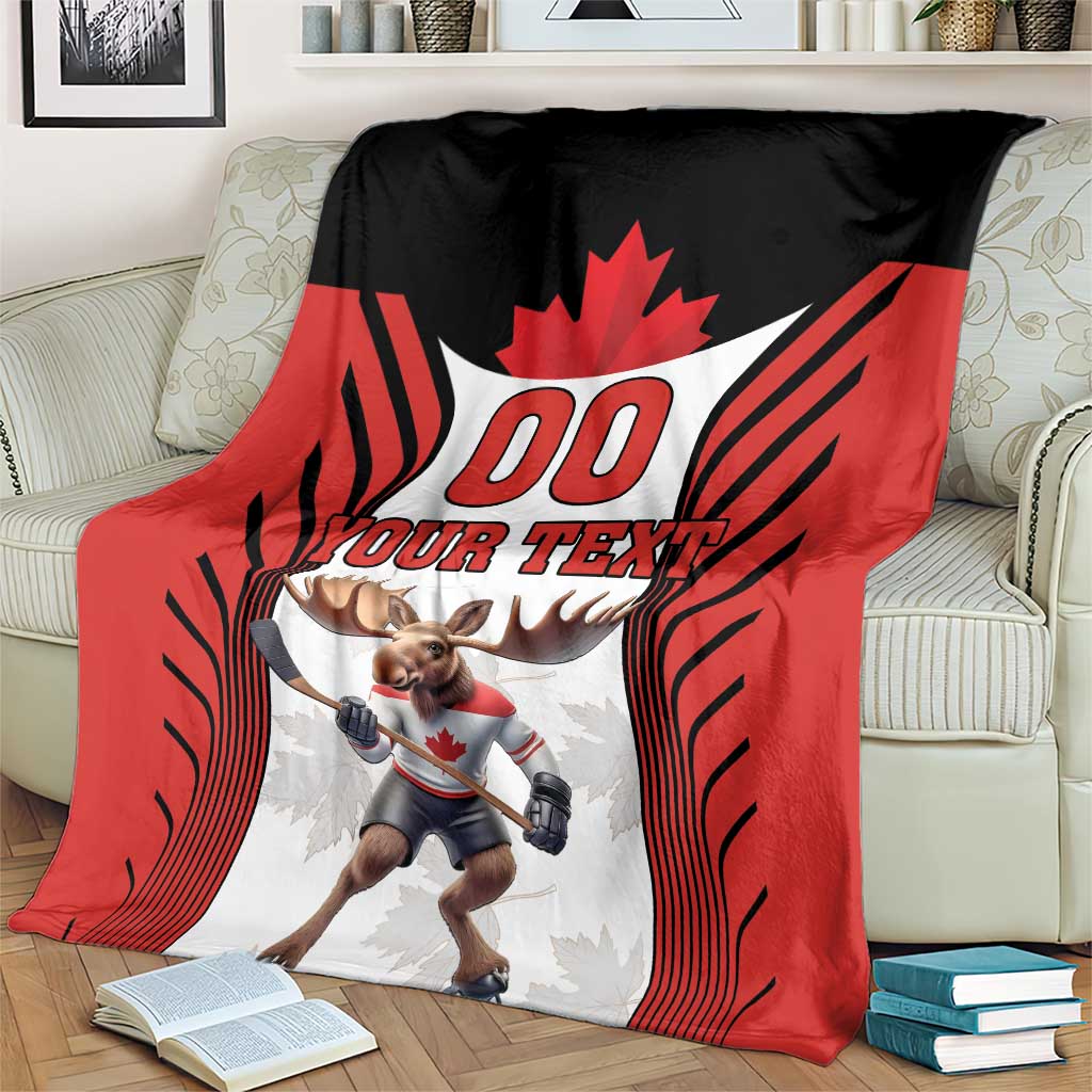 Custom Canada Hockey Blanket Moose Playing Ice Hockey