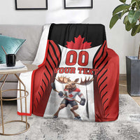 Custom Canada Hockey Blanket Moose Playing Ice Hockey