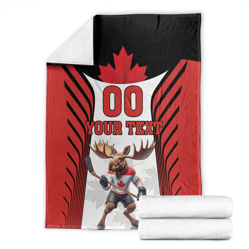 Custom Canada Hockey Blanket Moose Playing Ice Hockey