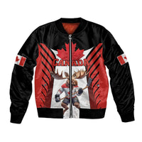 Custom Canada Hockey Bomber Jacket Moose Playing Ice Hockey