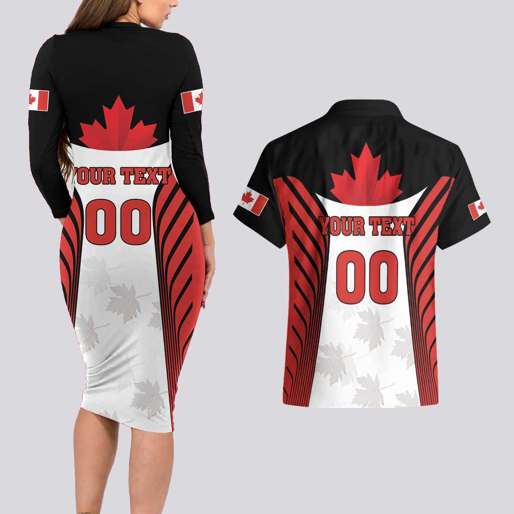 Custom Canada Hockey Couples Matching Long Sleeve Bodycon Dress and Hawaiian Shirt Moose Playing Ice Hockey