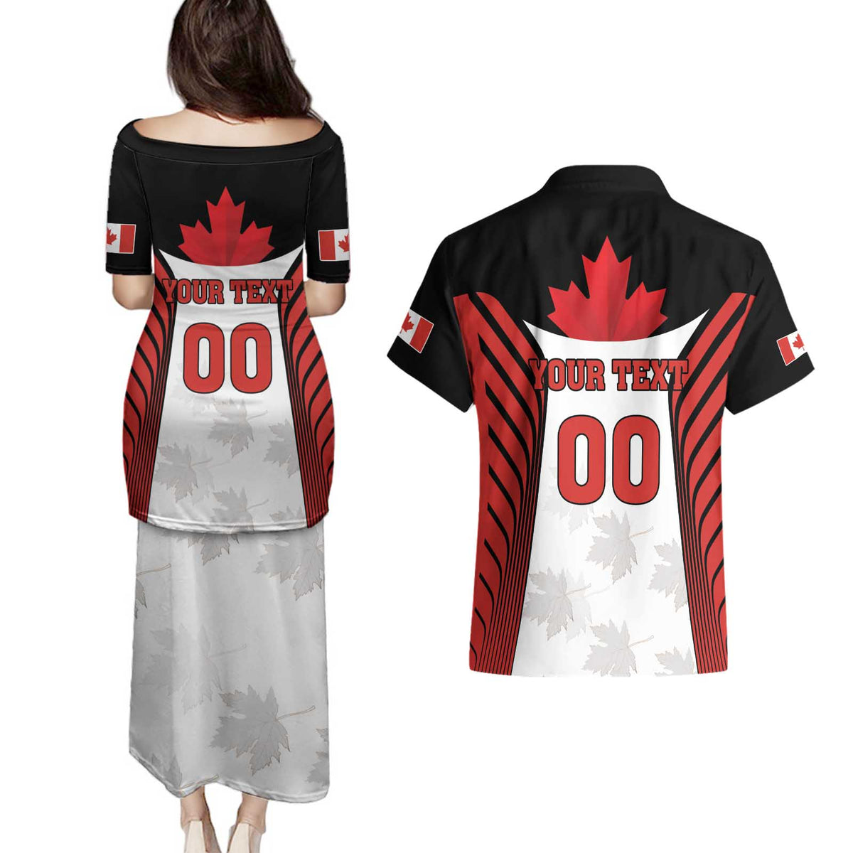 Custom Canada Hockey Couples Matching Puletasi and Hawaiian Shirt Moose Playing Ice Hockey
