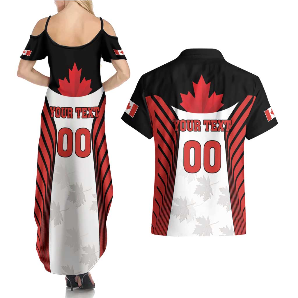 Custom Canada Hockey Couples Matching Summer Maxi Dress and Hawaiian Shirt Moose Playing Ice Hockey